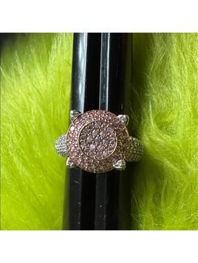 Suzy Levian Sterling Silver and Rose Gold Plated Pave Pink CZ ring